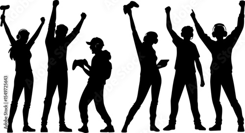 Esports Gaming Team Silhouettes Celebrating Victory