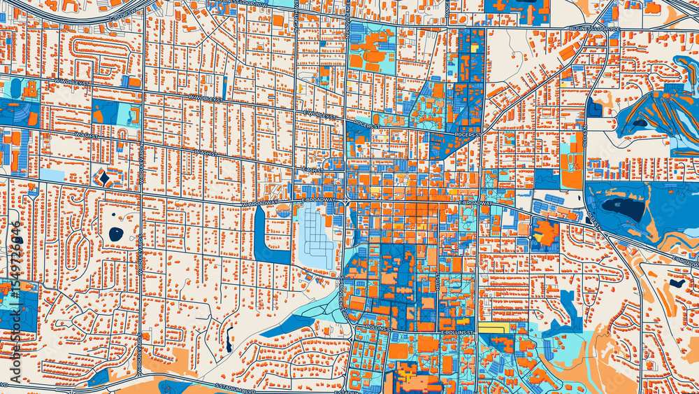 Naklejka premium Colorful Columbia Street Map with Labels and Buildings