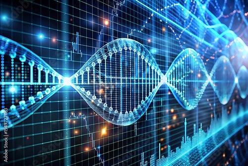 DNA, data, science, technology, digital, future, innovation, growth, progress, research, medical, healthcare, abstract, blue, glowing, network, code, genetic, analysis
