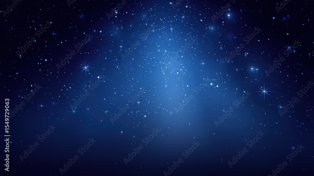 Naklejka premium Night sky starfield background in deep blue with a dark clear panel for text insertion