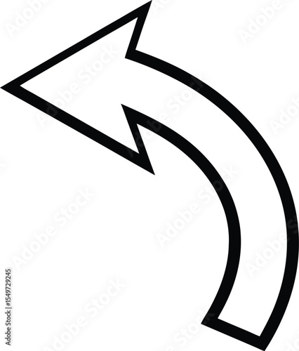 Curved Arrow Pointing Left with Black Outline on White Background for Design