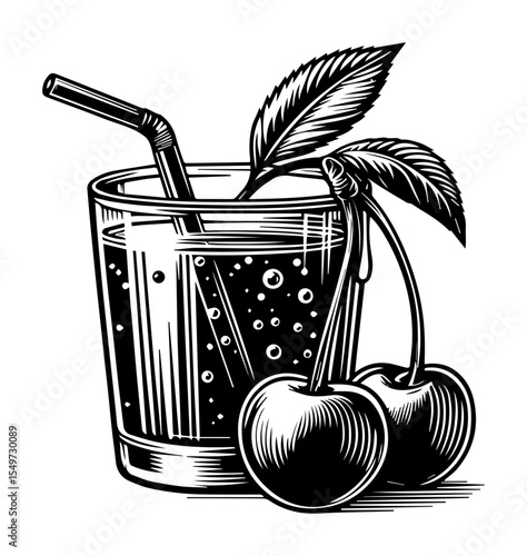 glass of cherry juice with straw shape vector silhouette
