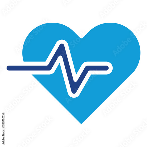 Heart Rate - Dual Tone Glyph Blue Fill Silhouette Style Icon - Heart symbol with pulse line, representing cardiovascular health tracking