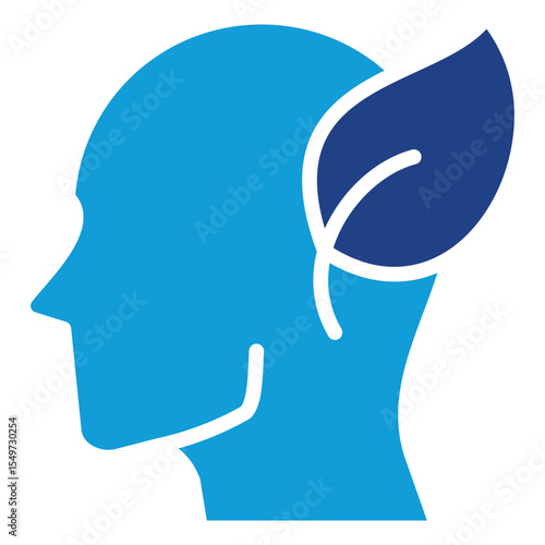 Listen Mindfully - Dual Tone Glyph Blue Fill Silhouette Style Icon - human head with an ear emphasized, symbolizing listening, awareness, or sensitivity