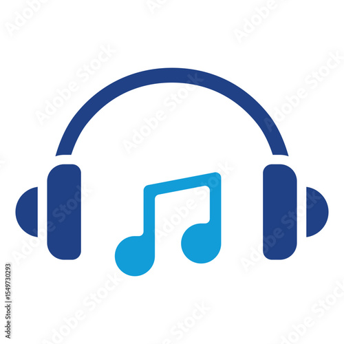 Music Therapy - Dual Tone Glyph Blue Fill Silhouette Style Icon - Headphones with a music note, representing audio relaxation or motivation