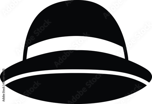 Black and White Silhouette of a Classic Bowler Hat with Ribbon Detail