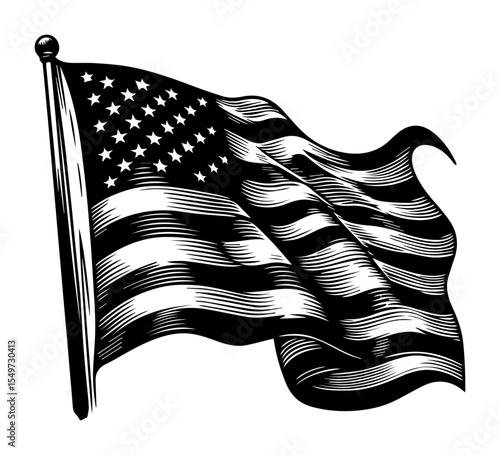 waving american flag in wind vector silhouette shape