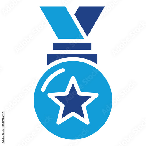 Star Medal - Dual Tone Glyph Blue Fill Silhouette Style Icon - medal with a star, representing achievement, reward, or recognition