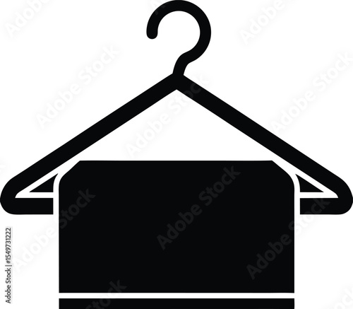 Simple Black and White Icon of a Towel Hanging on a Clothes Hanger