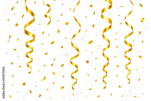 Golden Confetti and Streamers Elegant Celebration Background with Metallic Shine