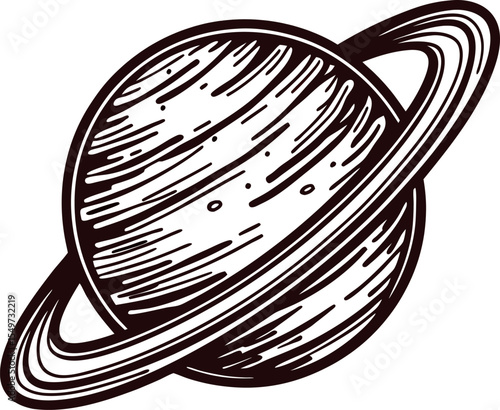 Hand drawn saturn planet illustration with detailed rings vintage engraving sketch isolated on white background