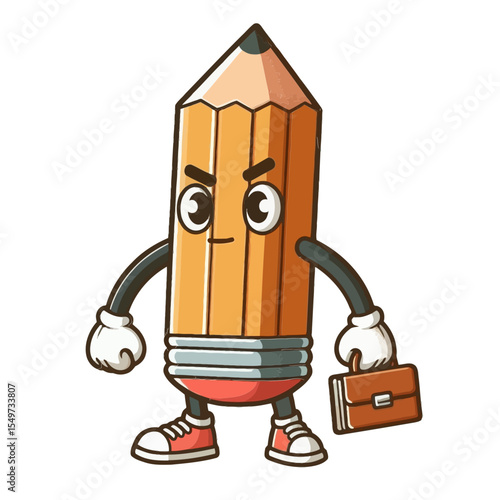 This cartoon pencil character with a briefcase is ideal for websites or blogs about education, writing, business, or creativity, conveying diligence and professionalism.

