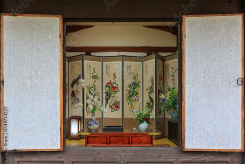 Korean Traditional House's Hanok,living room, floor, window, furniture and Room Interior