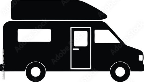 Simple Black Silhouette of a Camper Van with Roof Top Tent