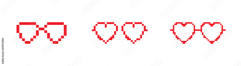 Obraz premium Pixel glasses hearts in retro mosaic style, with digital expression and playful emotion.
