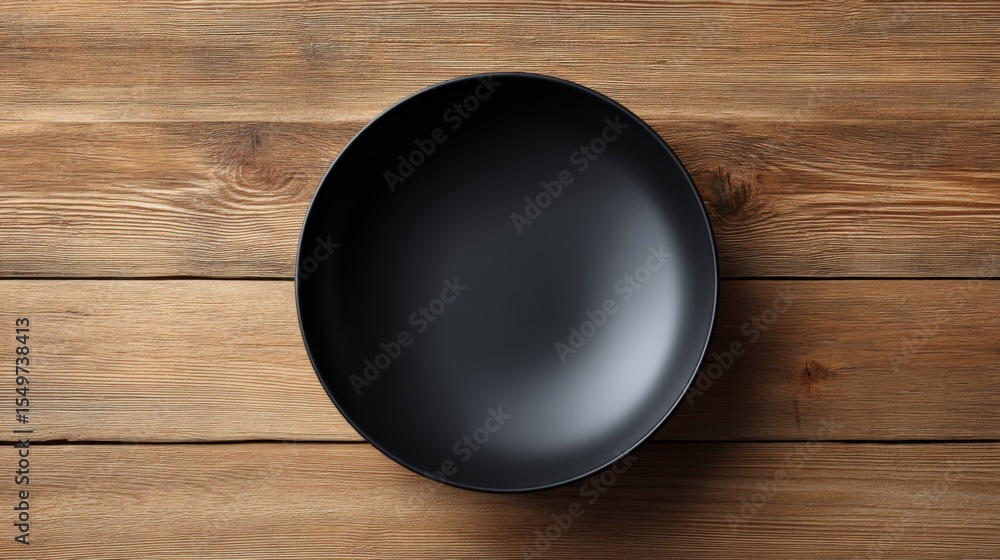 Minimalist black ceramic bowl placed on wooden surface with natural grain and texture, modern kitchen utensil for serving or cooking Minimalist black ceramic bowl placed on wooden surface with natural grain and texture, modern kitchen utensil for serving or cooking