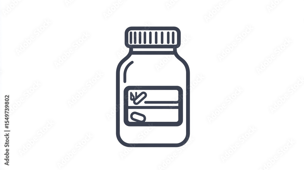 Minimal line icon of a medicine bottle with label and cap Minimal line icon of a medicine bottle with label and cap