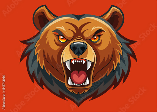 Bear angry cartoon mascot head, bear mascot sport logo design Minimalist concept vector illustration