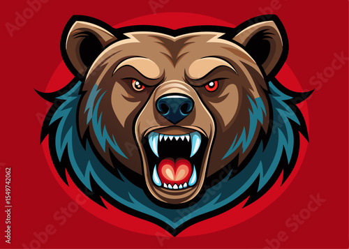 Bear angry cartoon mascot head, bear mascot sport logo design Minimalist concept vector illustration