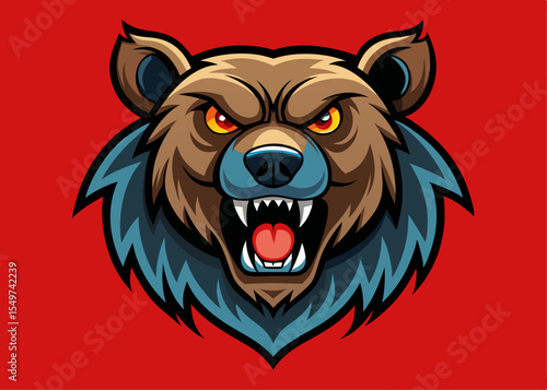 Bear angry cartoon mascot head, bear mascot sport logo design Minimalist concept vector illustration
