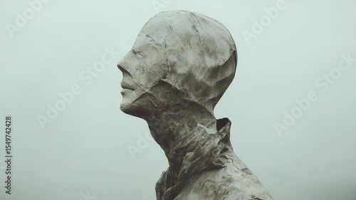 Mystical Statue Head in the Fog