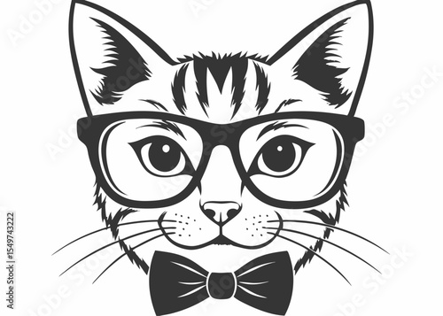 portrait of a cat with bow tie and glasses hipster with look isolated Creative vector cartoon illustration
