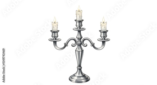 Elegant Silver Candelabra Illustration - Classic Candle Holder Decor Clipart
