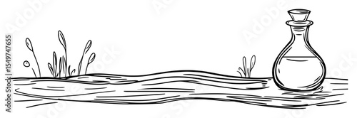 potion bottle on riverbank line art