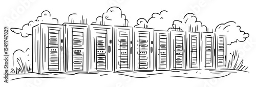 data servers in outdoor sketch style