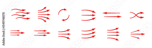 Red arrows in various styles, demonstrating diverse directions and dynamic flow patterns.