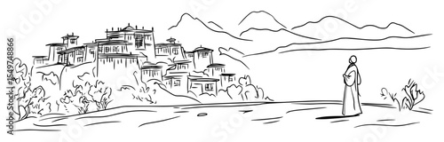 potala palace in lhasa tibet sketch view