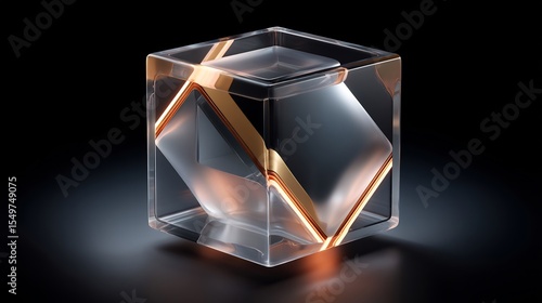 Elegant glass cube with golden accents showcasing modern design aesthetics