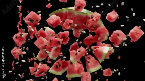 Ripe Watermelon Exploding in Super Slow Motion with Flying Pieces