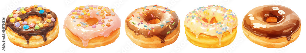 Fototapeta premium PNG Colorful donuts with various toppings, element set on transparent background