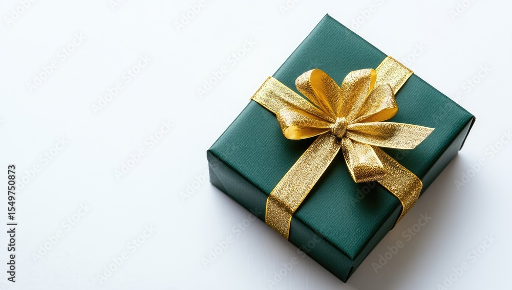 Emerald green gift box with gold ribbon Emerald green gift box with gold ribbon