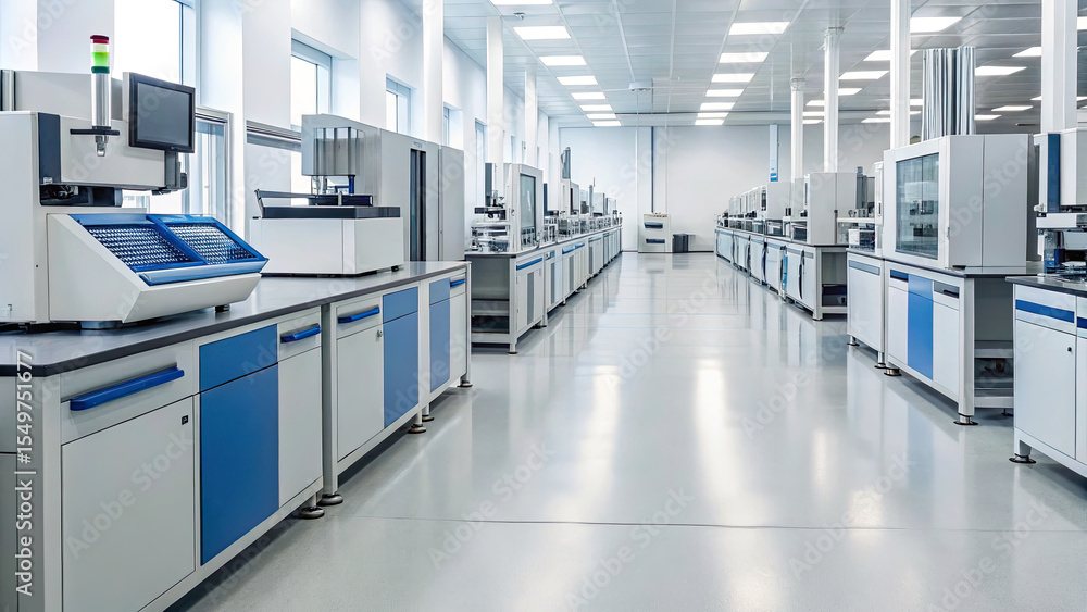 Modern laboratory with advanced equipment, clean surfaces, and bright lighting, designed for scientific research and analysis Modern laboratory with advanced equipment, clean surfaces, and bright lighting, designed for scientific research and analysis