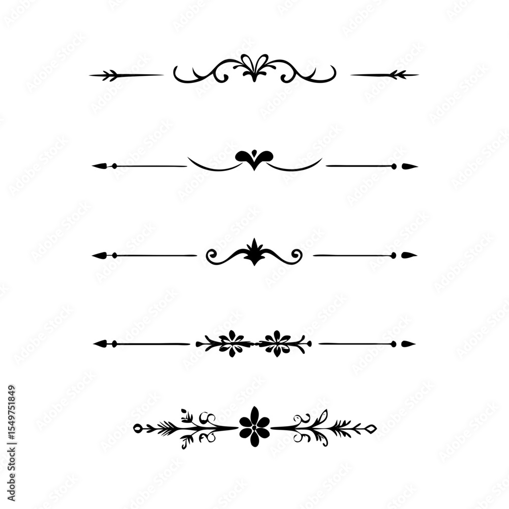 Vector dividers calligraphic line element.Set of Black Hand Drawn Rustic Doodle Design Elements. Decorative Floral Swirls, Scrolls, Text Frames, Dividers. Vintage Vector Illustration.
Vector dividers calligraphic line element.Set of Black Hand Drawn Rustic Doodle Design Elements. Decorative Floral Swirls, Scrolls, Text Frames, Dividers. Vintage Vector Illustration.