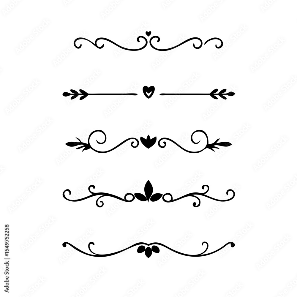 Vector dividers calligraphic line element.Set of Black Hand Drawn Rustic Doodle Design Elements. Decorative Floral Swirls, Scrolls, Text Frames, Dividers. Vintage Vector Illustration.
Vector dividers calligraphic line element.Set of Black Hand Drawn Rustic Doodle Design Elements. Decorative Floral Swirls, Scrolls, Text Frames, Dividers. Vintage Vector Illustration.