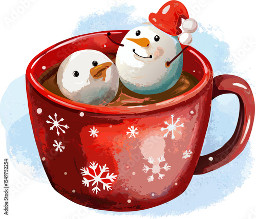 A delightful Christmas drink with a marshmallow snowman garnish, great for festive, cozy, and seasonal content