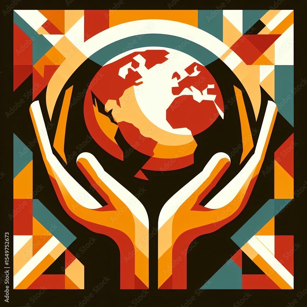 Obraz premium Global Unity. Hands protecting the Earth in vibrant colors.