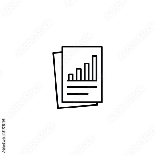 Line art icon of stacked documents showing growth chart