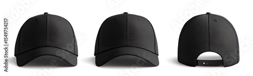 Three black baseball caps