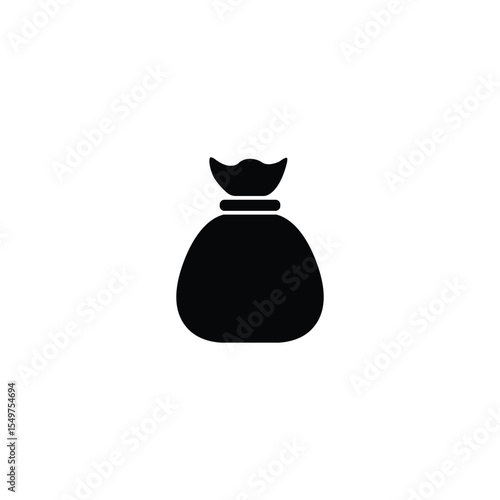 Simple black money bag icon, representing finance and wealth.