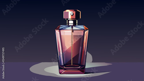 Elegant glass perfume bottle with rose gold cap and pink liquid