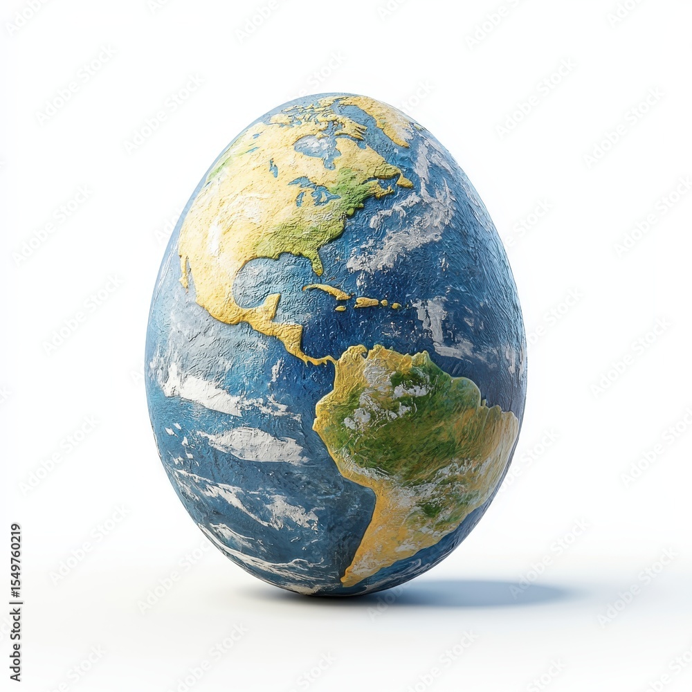 Obraz premium Easter egg painted like a miniature planet Earth, isolated on white background
