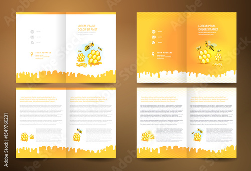 Honey Brochure folder set, mead bee honeycomb element yellow color