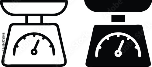 Simple Black Kitchen Scale Icon – Minimalist Line-Art Flat Vector with Dial