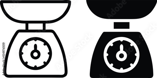 Simple Black Kitchen Scale Icon – Minimalist Line-Art Flat Vector with Dial