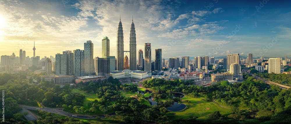 Fototapeta premium Panoramic city skyline with parkland