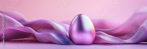 Easter egg wrapped in soft flowing silk, on pastel lilac background
